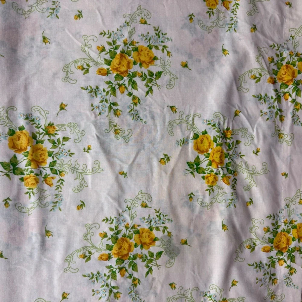 Vintage Statepride Yellow Rose Floral Muslin Twin Sheet 70s Fortrel Cotton Belk